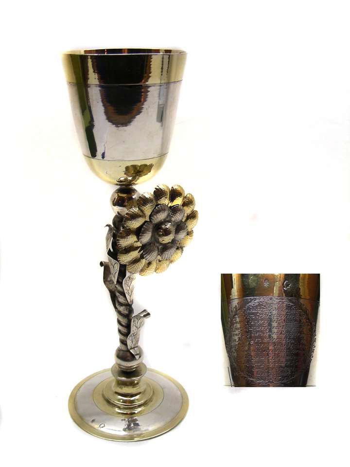 17th century parcel-gilt silver cup by Michael Hafner, Augsburg 1681, for the Tanner's Guild of Augsburg, Nuremberg and Ulm, the contest of the Tanner's Guild of Memmingen